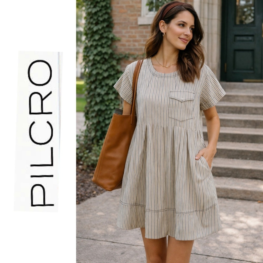 Pilcro Short-Sleeve Denim Mini Swing Dress